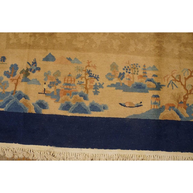 Textile 1920s Traditional Beige Field Landscape Scene Deco Antique Peking Chinese Rug For Sale - Image 7 of 10