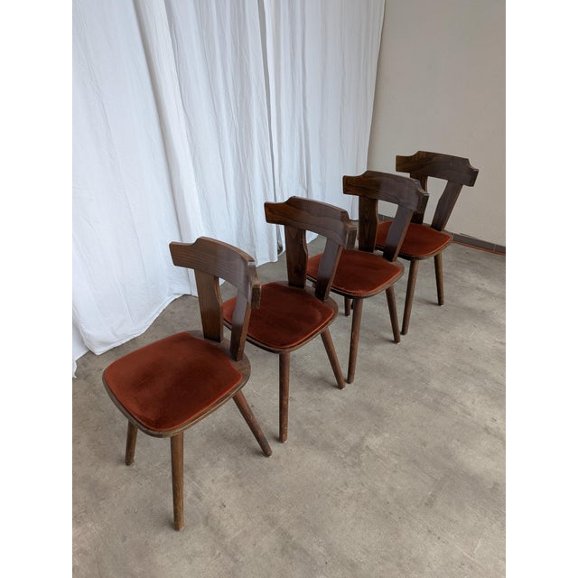 Vintage Tyrolean Dining Chairs with Red Fabric Seats, 1970s, Set of 4 For Sale - Image 6 of 18