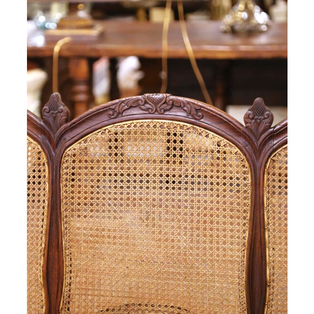 Brown 19th Century French Louis XV Carved Oak Five-Seat Caned Settee For Sale - Image 8 of 12