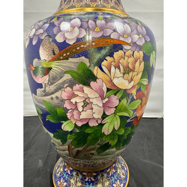 Large 20" Vintage Chinese Cloisonné Enamel Vase | Cobalt Blue & Gold Gilt A breathtaking and substantial piece of Chinese...