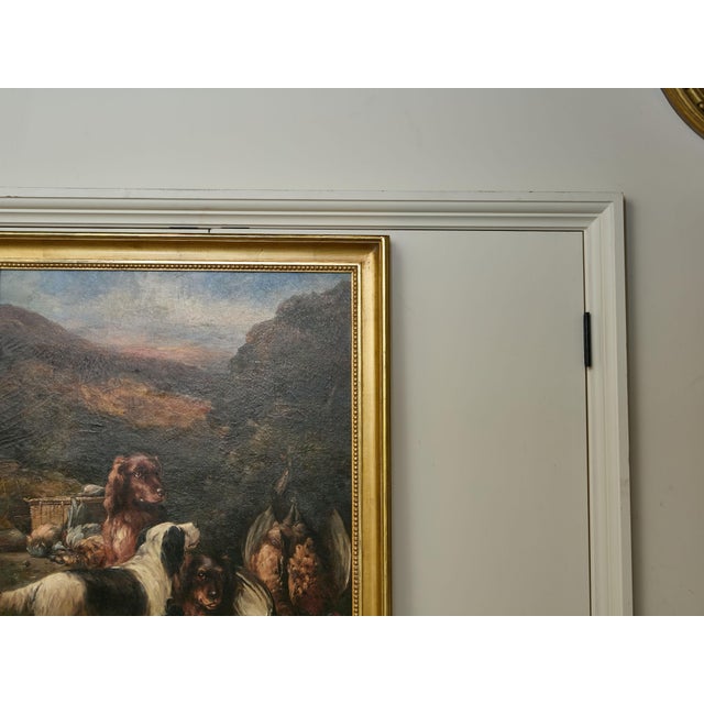 Mid 20th Century Mid 20th Century English Oil on Canvas Hunt Painting of Three Dogs and Their Catch in Frame For Sale - Image 5 of 8