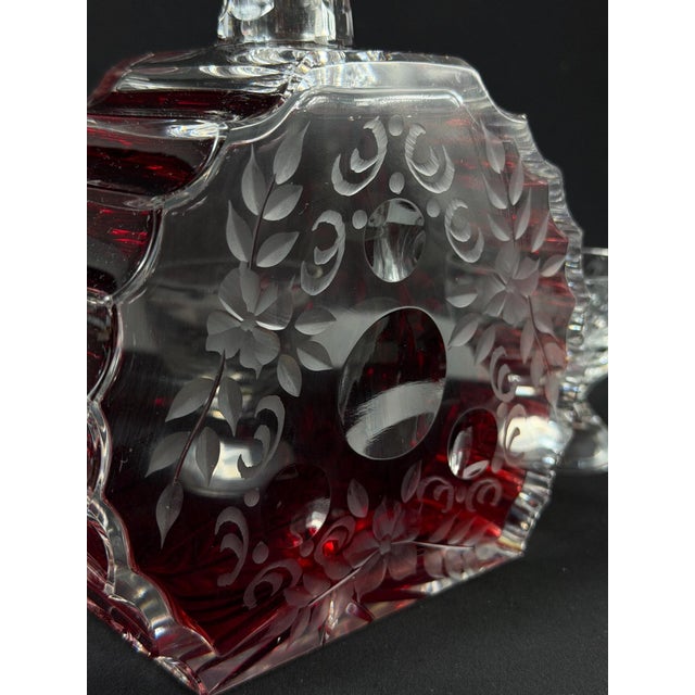 Vintage Art Deco Cut Crystal Decanter and Six Cordial Glasses, 1930s, Set of 7 For Sale - Image 6 of 17