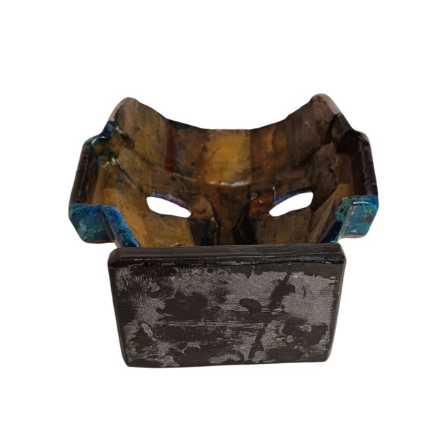 Mexican Mosiac Mask With Abalone Mayan Aztec Death Burial Mask For Sale - Image 11 of 15