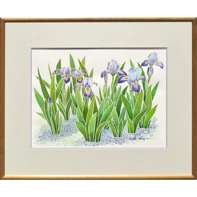Paper David Wang Purple Irises Watercolor Flowers by David Wang Circa 1990 For Sale - Image 7 of 7