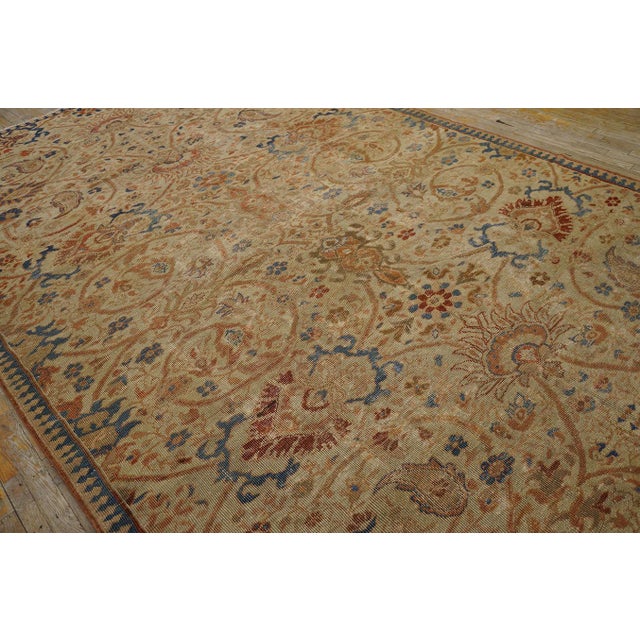 Late 19th Century 1880s Tan Ecru Floral Antique Persian Ziegler Sultanabad Rug 7' X 14' Handknotted Wool Carpet For Sale - Image 5 of 7