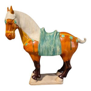 Vintage Asian Pottery Hand Painted Tang Sancai Glazed Horse Statue