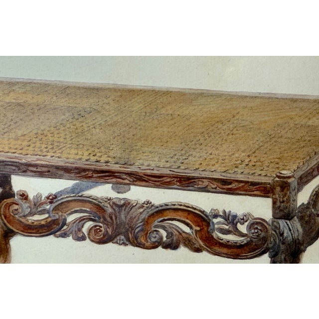 Antique 19th Century Original English Caned Chaise Lounge Watercolor Painting For Sale - Image 4 of 11