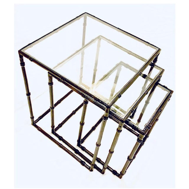 Boho Chic Mid-Century Modern Faux Bamboo Nesting Tables - Set of 3 For Sale - Image 3 of 5
