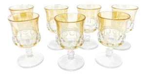 Mid-Century Modern Tiffin Peach Thumbprint Kings Crown Goblets - 7 Pieces