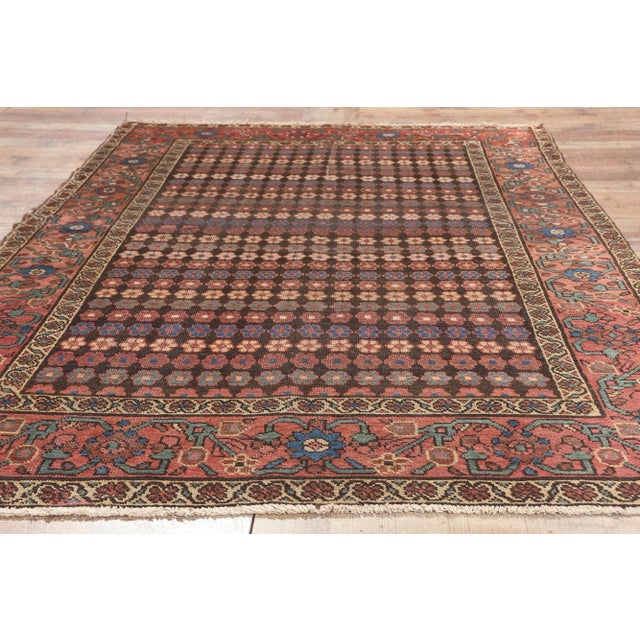 Coffee Early 20th Century Antique Persian Hamadan Rug - 04'10 X 08'09 For Sale - Image 8 of 9