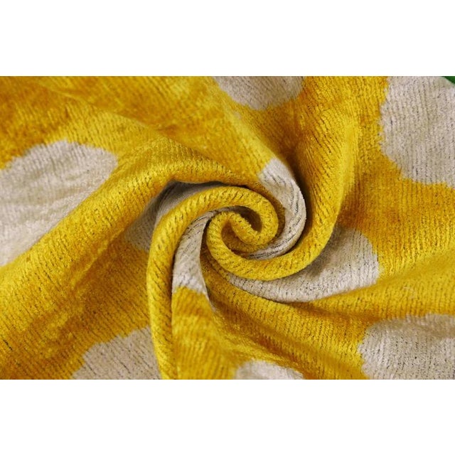Textile Luxury Silk Velvet Pillow 16x24 – Handmade Yellow Polka Dot Lumbar Cushion For Sale - Image 7 of 8