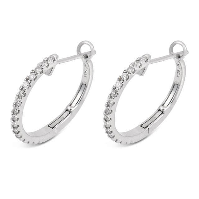 Contemporary Vintage Diamond 14k White Gold Hoop Earrings, A Pair For Sale - Image 3 of 7