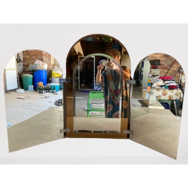 Silver 1980s Flat Triptych Mirror in Arch Shape For Sale - Image 8 of 9
