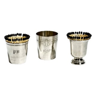 French Art Deco Set of 3 Small Silver Cups, Including Christofle For Sale