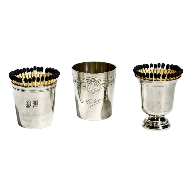 French Art Deco Set of 3 Small Silver Cups, Including Christofle For Sale