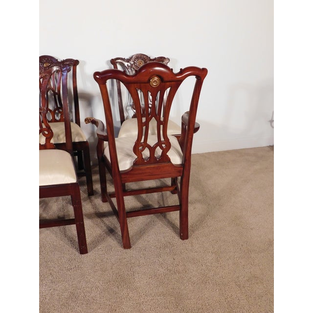 Set of 8 Maitland Smith Mahogany Chinese Chippendale Medallion Dining Chairs For Sale - Image 9 of 16