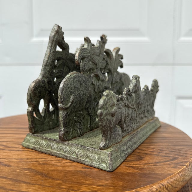 Vintage Cast Iron Double Slot Letter Holder. Safari style featuring African Animals: Elephants, Giraffes, Zebras and Lion....