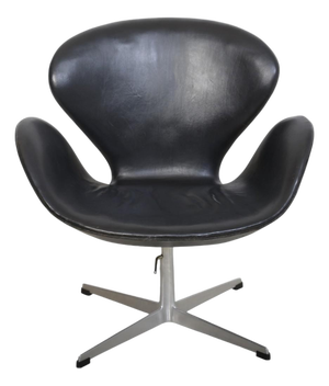Vintage Swan Chair in Black Leather by Arne Jacobsen, 1964
