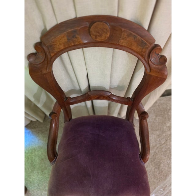 2 Victorian Louis Philippe Style Balloon Back Purple Velvet Chairs For Sale - Image 10 of 12