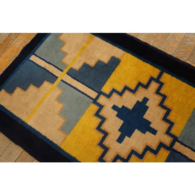 Canary Yellow 1920s Yellow Ecru Medallion Antique Chinese Art Deco Rug 2' X 3'8'' Knotted Wool Carpet For Sale - Image 8 of 9