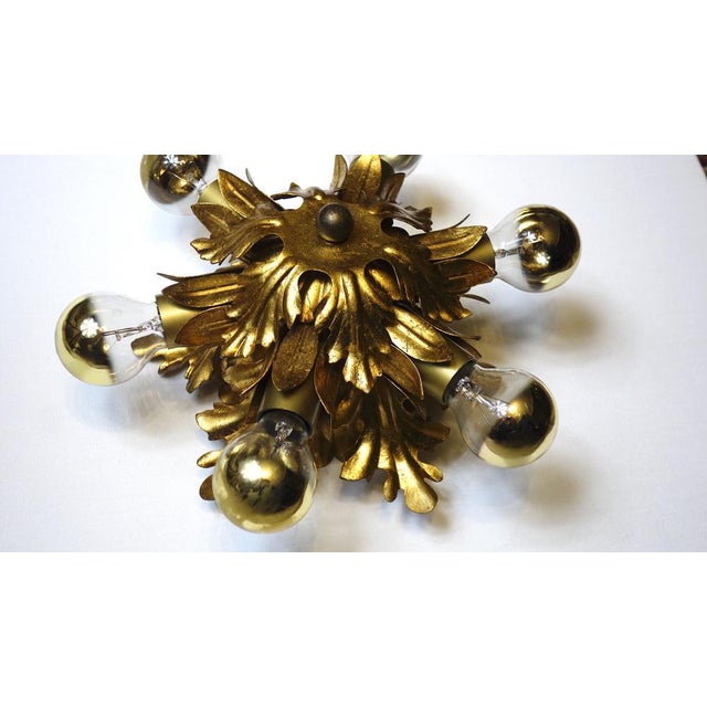 Mid-Century Modern Gold Plated Metal Flowers with Leaves Chandelier 6 Lights from Banci Firenze, 1970s For Sale - Image 3 of 12