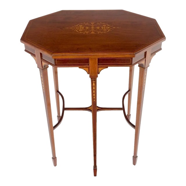 Delicate Lines Walnut Inlay Stretched Hexagon Lamp Side Table For Sale