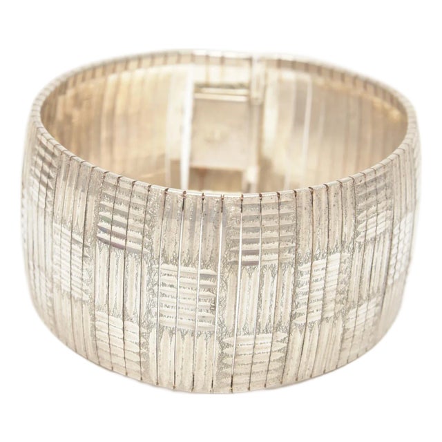 Vintage Sterling Silver Basket Weave Cuff Bracelet, 1970's For Sale