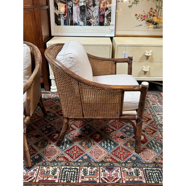 Wood McGuire Furniture Vintage Barrel Rattan & Cane Lounge Armchairs, Pair For Sale - Image 7 of 14