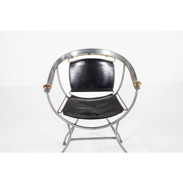 Pompei Armchair in Bronze and Black Leather by Alberto Orlandi, 1980s For Sale - Image 9 of 12