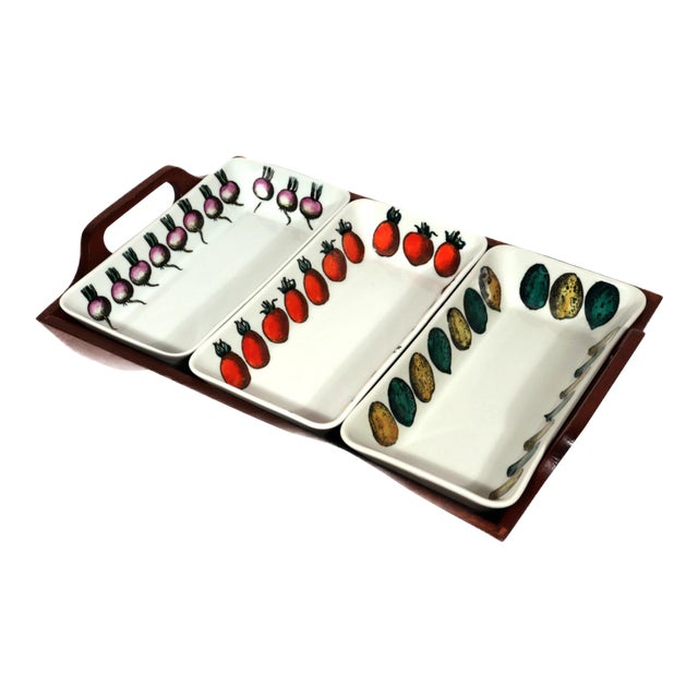 Piero Fornasetti Ceramic Appetizer Set and Tray For Sale