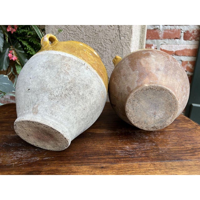 Pair Antique Provincial French Yellow Glazed Pottery Confit Pot Urn Vase Vessel For Sale - Image 12 of 13
