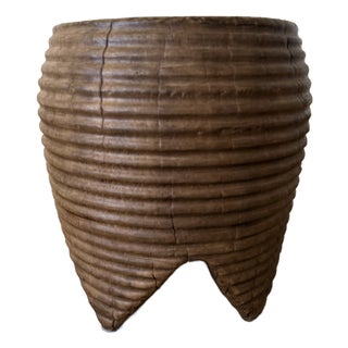 Carved Walnut Fluted Side Table – Sculptural Artisan Design For Sale