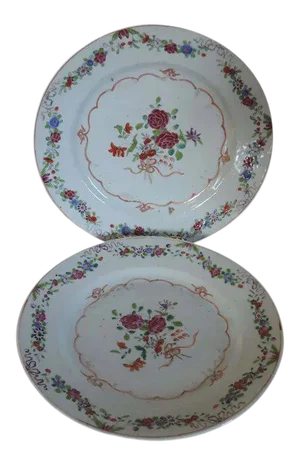18th Century Chinese Export Famille Rose Porcelain Plates - A Pair