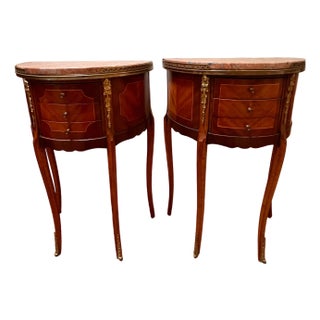 Late 19th Century Two French Nightstands Demilune Half Moon Rococo Period- Louis XV For Sale