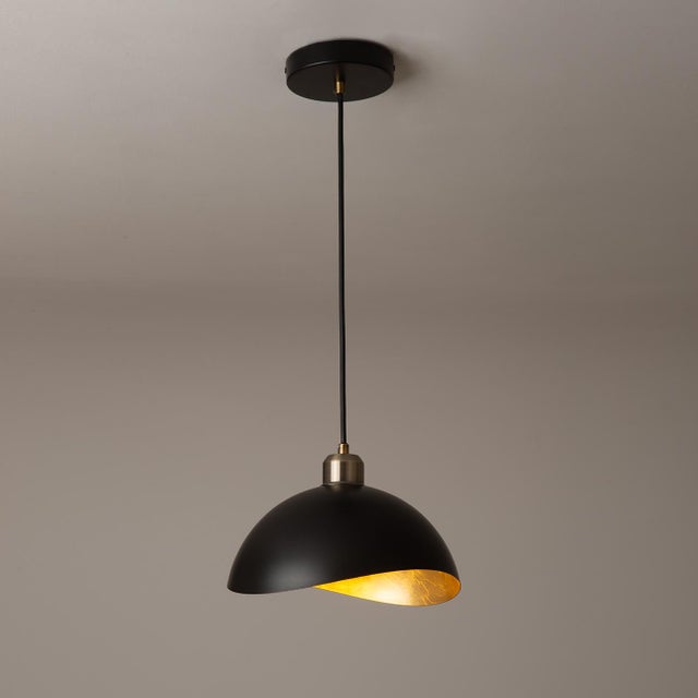 1970s Luna Bella Pendant Light Small - Matte Black, Weathered Brass For Sale - Image 4 of 10