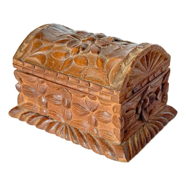 Vintage Carved Wood Casket Box For Sale