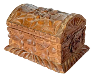 Vintage Carved Wood Casket Box