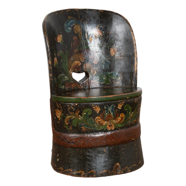 19th Century Original Painted and Carved Swedish Child's Kubbestol Log Chair For Sale