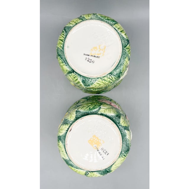 Ceramic Pair of Italian Rose Relief Ceramic Cachepots – Majolica Style / English Country / Cottagecore For Sale - Image 7 of 10