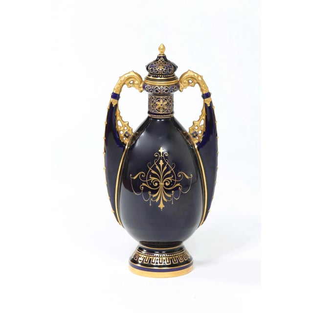Ceramic Early 20th Century Royal Vienna Cobalt / Gold Porcelain Lidded Urn For Sale - Image 7 of 11