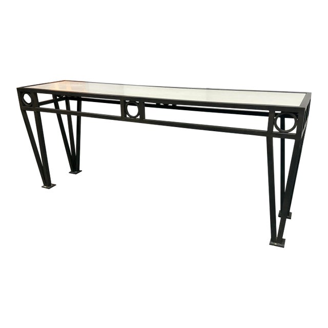 Custom Design Iron + Quartz Stone Console Table For Sale