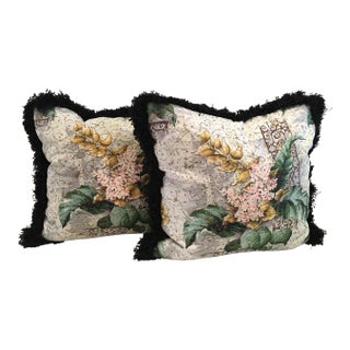 Custom Made Barkcloth Down Pillows - a Pair For Sale