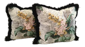 Custom Made Barkcloth Down Pillows - a Pair