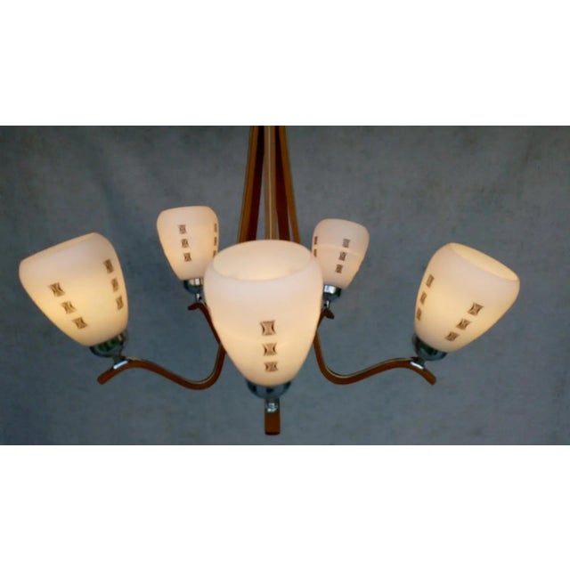 Brown Wooden Chandelier, 1970s For Sale - Image 8 of 16
