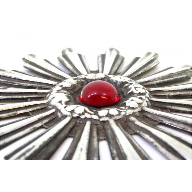 Silver Embossed Splendor with Fake Red Cabochon Stone For Sale - Image 4 of 8