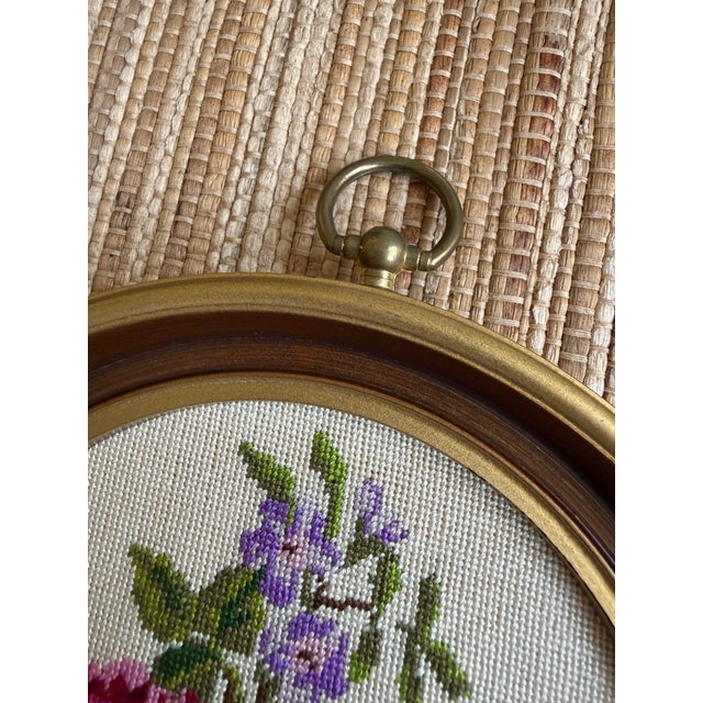Rose 1960s Vintage Floral Petit Point Roses Framed Embroidery Art - A Pair For Sale - Image 8 of 10
