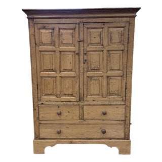 Antique 19th Century Irish Scrub Pine Two-Door Clothing Armoire With Three Drawers For Sale