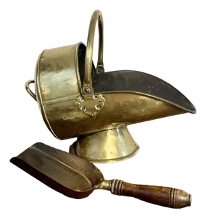 Antique Victorian Brass Coal Scuttle and Shovel, 1880