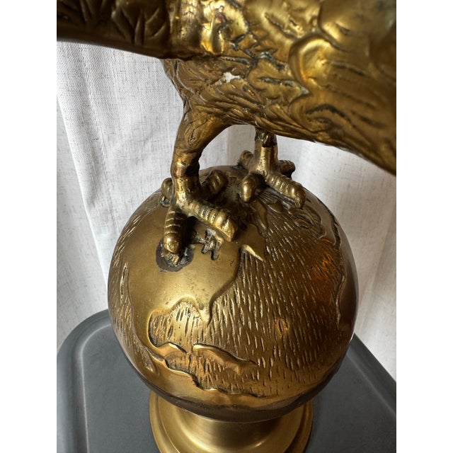 Vintage Brass Eagle on Globe Sculpture For Sale - Image 12 of 12