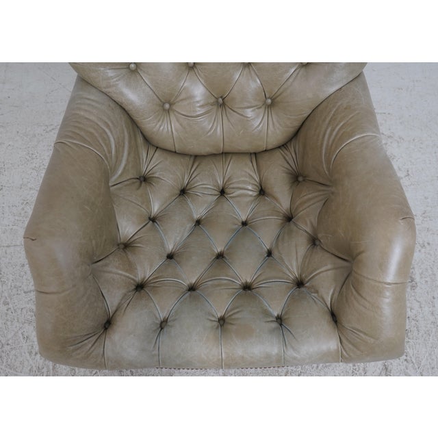 Green Tufted Leather Lounge Chair W. Ottoman For Sale - Image 10 of 18